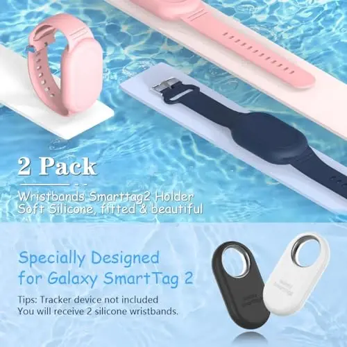 BIQIRE for Samsung Galaxy SmartTag 2 Wristband Holder [2-Pack], Soft Silicone Wristband Smart Tag 2 Holder Kids Bracelet Galaxy Smart Tag 2 Case for Child Elderly (Blue + Pink) - 2