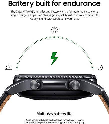 Samsung Galaxy Watch 3 (45mm, GPS, Bluetooth) Gelişmiş Sağlık Takibi, Fitness Takibi ve Uzun Ömürlü Pil ile Akıllı Saat - Mistik Siyah (Yenilenmiş) - 3