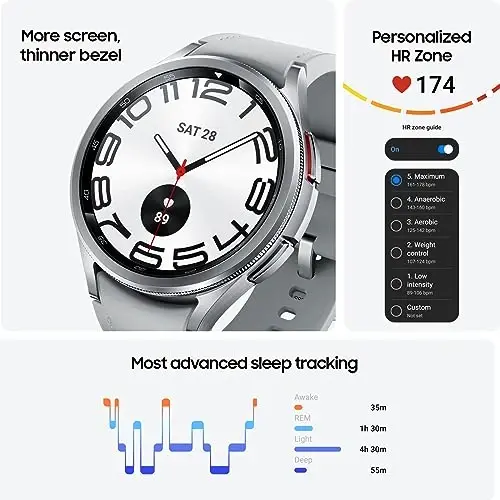 Samsung Galaxy Watch 6 Classic 43mm LTE Smartwatch, Aylanadigan Bezel, Fitness Tracker, Shaxsiy HR Zonalar, Uyquni Murakkab Treningi, Yurak Monitori, BIA Sensor, Sog'liqni Saqlash Haqida Tushunchalar, AQSh Versiyasi, Qora - 2