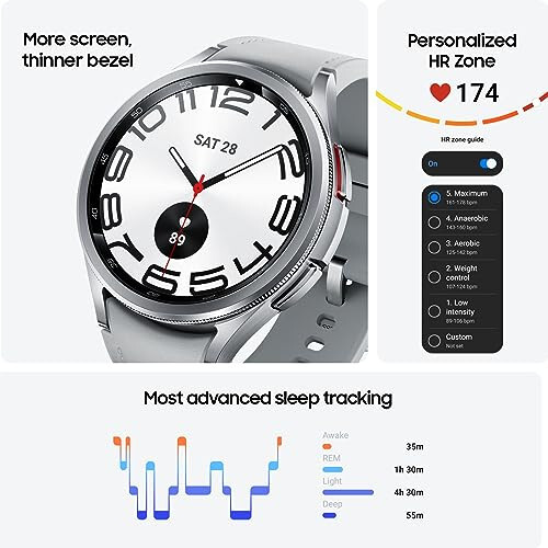 SAMSUNG Galaxy Watch 6 Classic 47mm Bluetooth Akıllı Saat, Dönen Çerçeve, Fitness Takip Cihazı, Kişiselleştirilmiş Kalp Atış Hız Bölgeleri, Gelişmiş Uyku Koçluğu, Kalp Monitörü, BIA Sensörü, Sağlık Bilgileri, ABD Sürümü, Siyah - 2