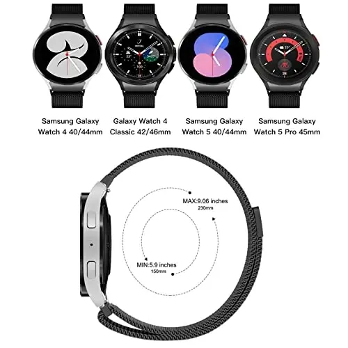 Milanese Bands for Samsung Galaxy Watch 7/6/5/4/FE Band 40mm 44mm/Classic 47mm 43mm 46mm 42mm Women/Men,Magnetic Loop Strap for Samsung Galaxy Watch 5 Pro Band 45mm,No Gap Metal Mesh Correa Wristband - 4