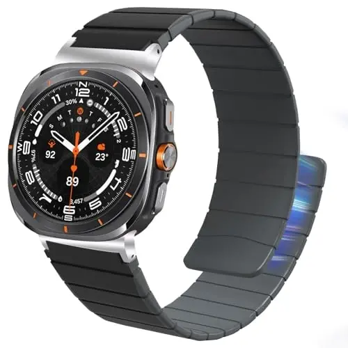 Samsung Galaxy Watch 7 Ultra 47mm bilan mos keladigan magnit soat tasmasi, suv o'tkazmaydigan sport silikon tasmasi magnit bog'lovchi yagona halqa sozlanishi mumkin bo'lgan almashtiriladigan bilaguzuk erkaklar va ayollar uchun 