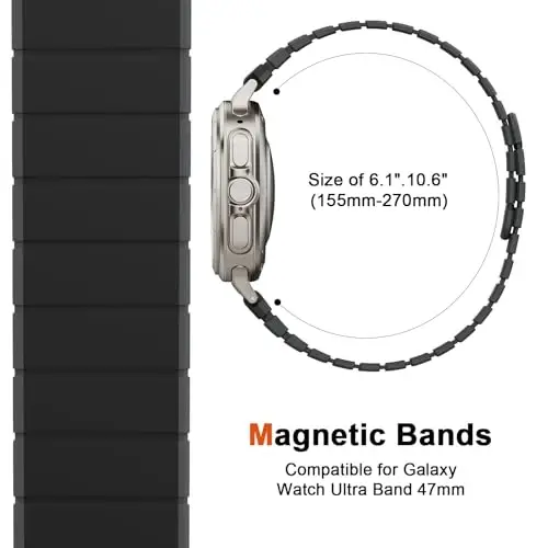 Samsung Galaxy Watch 7 Ultra 47mm bilan mos keladigan magnit soat tasmasi, suv o'tkazmaydigan sport silikon tasmasi magnit bog'lovchi yagona halqa sozlanishi mumkin bo'lgan almashtiriladigan bilaguzuk erkaklar va ayollar uchun - 5