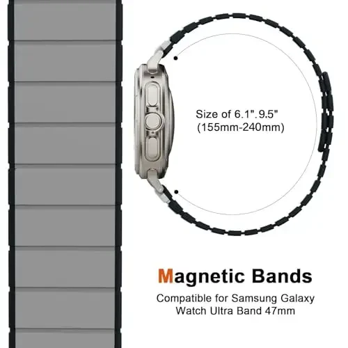 Magnetic Watch Band Compatible with Samsung Galaxy Watch 7 Ultra 47mm, Waterproof Sport Silicone Strap Magnet Link Solo Loop Adjustable Replacement Wristband for Men and Women - 4