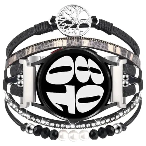 Samsung Galaxy Watch 7/6/5/4 (40mm, 44mm) aqlli soatlari uchun boho uslubidagi charm bilaguzuk. Ayollar uchun, qo'lda ishlangan, ko'p qavatli munchoqli bilaguzuklar (20mm). Watch 6 Classic 43mm/Watch 5 Pro/Watch4 Classic 42mm/Galaxy Active 2 soatlariga mos keladi. - 1