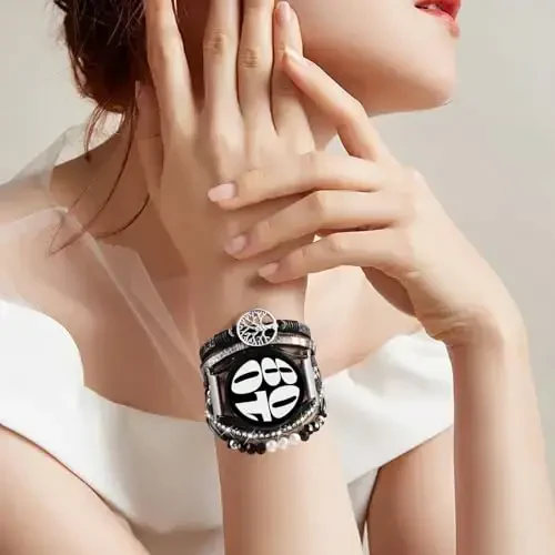 Boho Leather Bracelet for Samsung Galaxy Watch 7/6/5/4 Band 40mm 44mm Women, 20mm Handmade Multilayer Beaded Watch Bands for Watch 6 Classic 43mm/Watch 5 Pro/Watch4 Classic 42mm/Galaxy Active 2 - 2