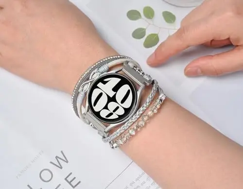 Samsung Galaxy Watch 7/6/5/4 uchun Boho teri bilaguzuk 40mm 44mm ayollar, 20mm qo'lda ishlangan ko'p qatlamli boncukli soat tasmalar Watch 6 Classic 43mm/Watch 5 Pro/Watch4 Classic 42mm/Galaxy Active 2 uchun - 4