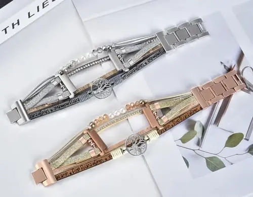 Samsung Galaxy Watch 7/6/5/4 uchun Boho teri bilaguzuk 40mm 44mm ayollar, 20mm qo'lda ishlangan ko'p qavatli munchoqli soat tasmalar Watch 6 Classic 43mm/Watch 5 Pro/Watch4 Classic 42mm/Galaxy Active 2 uchun - 5