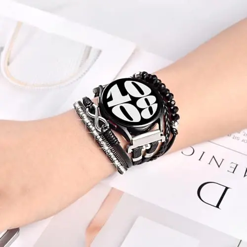 Boho Leather Bracelet for Samsung Galaxy Watch 8/7/6/5/4 Band 40mm 44mm Women, 20mm Handmade Multilayer Beaded Watch Bands for Watch 8 6 Classic 43mm/Watch 5 Pro/Watch4 Classic 42mm/Galaxy Active 2 - 5