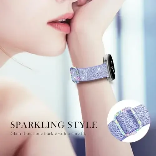 LETOID for Samsung Galaxy Watch Bands for Women, Bling Stretchy Nylon Strap Designed for Samsung Galaxy Watch 8/7/6/5/4/FE, Active 2 – Soft, Breathable, Adjustable, Glitter Elastic Wristband - 4