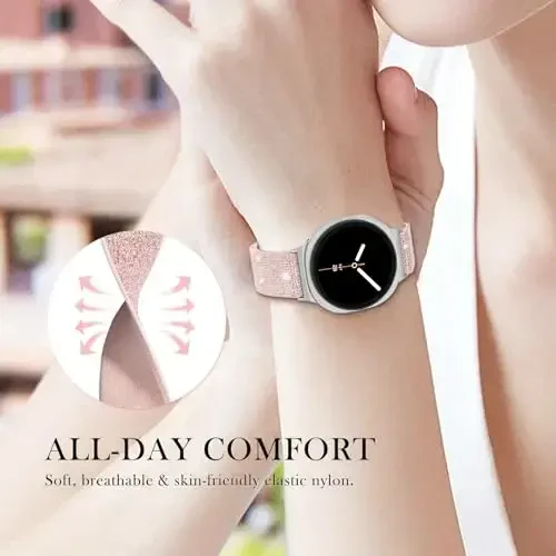 LETOID for Samsung Galaxy Watch Bands for Women, Bling Stretchy Nylon Strap Designed for Samsung Galaxy Watch 8/7/6/5/4/FE, Active 2 – Soft, Breathable, Adjustable, Glitter Elastic Wristband - 5