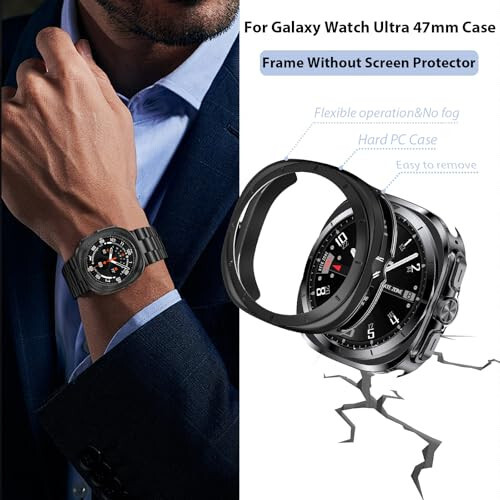 Samsung Galaxy Watch Ultra 47mm (2024) için Çarpma Önleyici Sert PC Koruyucu Kılıf ile Paslanmaz Çelik Bantlar, Boşluksuz Sağlam İş Adamı Değiştirme Sağlam Metal Bağlantı Bileklik - 2