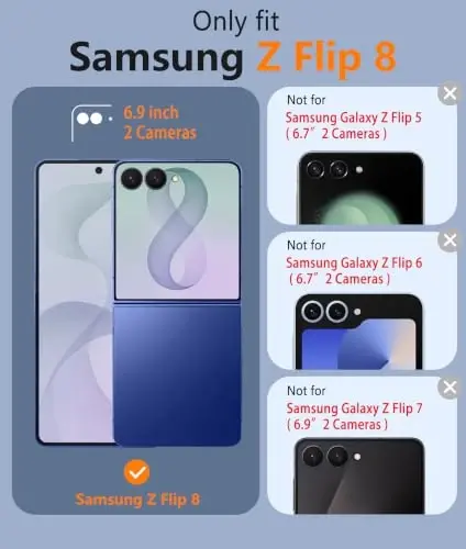 FNTCASE for Samsung Galaxy Z Flip 8 Case, Fit for Magsafe, Screen Protector | Hinge Protection, Translucent Matte, 18FT Military Grade Drop Proof, Protective Phone Cover, Blue - 2