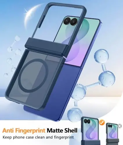 FNTCASE for Samsung Galaxy Z Flip 8 Case, Fit for Magsafe, Screen Protector | Hinge Protection, Translucent Matte, 18FT Military Grade Drop Proof, Protective Phone Cover, Blue - 4
