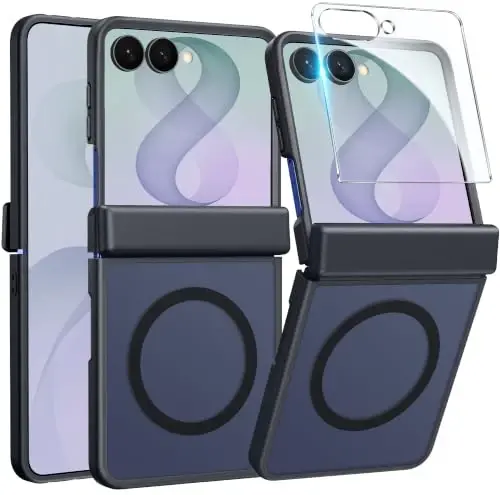 FNTCASE for Samsung Galaxy Z Flip 8 Case, Fit for Magsafe, Screen Protector | Hinge Protection, Translucent Matte, 18FT Military Grade Drop Proof, Protective Phone Cover, Black 