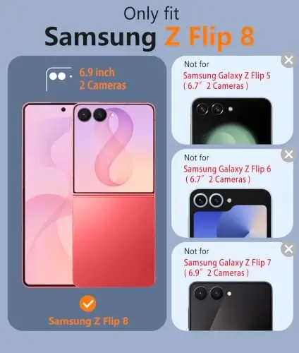 Samsung Galaxy Z Flip 8 uchun FNTCASE g‘ilofi: [Ilmoq himoyasi + Ekran himoyachisi] [Magsafe uchun mos] Harbiy darajadagi tushishga chidamli, shaffof matli himoya g‘ilofi - Ochiq pushti - 2