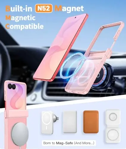Samsung Galaxy Z Flip 8 uchun FNTCASE g‘ilofi: [Ilmoq himoyasi + Ekran himoyachisi] [Magsafe uchun mos] Harbiy darajadagi tushishga chidamli, shaffof matli himoya g‘ilofi - Ochiq pushti - 3