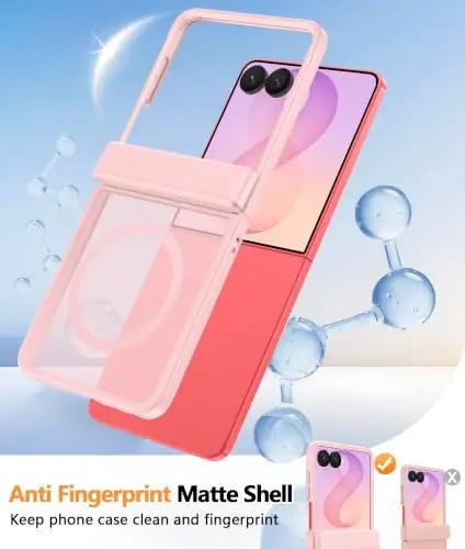 Samsung Galaxy Z Flip 8 uchun FNTCASE g‘ilofi: [Ilmoq himoyasi + Ekran himoyachisi] [Magsafe uchun mos] Harbiy darajadagi tushishga chidamli, shaffof matli himoya g‘ilofi - Ochiq pushti - 4