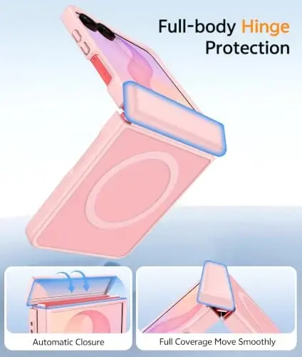 Samsung Galaxy Z Flip 8 uchun FNTCASE g‘ilofi: [Ilmoq himoyasi + Ekran himoyachisi] [Magsafe uchun mos] Harbiy darajadagi tushishga chidamli, shaffof matli himoya g‘ilofi - Ochiq pushti - 5
