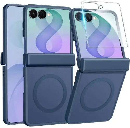 Samsung Galaxy Z Flip 8 uchun FNTCASE g'ilofi: [Ilmoqli himoya + Ekran himoyachisi] [Magsafe uchun mos] Harbiy darajadagi tushishga chidamli, yarim shaffof matli telefon himoya g'ilofi - Moviy 