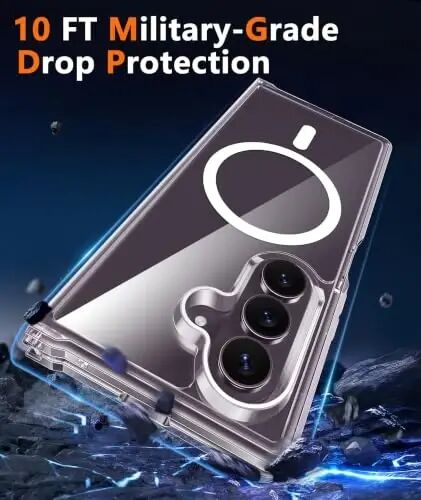 FNTCASE for Samsung Galaxy Z-Fold-7 Case: Magnetic Clear Military Grade Drop Protection Anti Yellowing Cell Phone Cover - Rugged Shockproof Protective Bumper Transparent Phonecase - 6