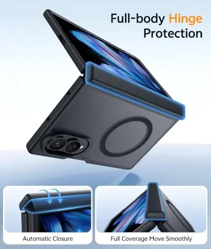 FNTCASE for Samsung Galaxy Z Fold 8 Case, Fit for Magsafe, Hinge Protection | Screen Protector, Translucent Matte Magnetic Back, 18FT Military Grade Drop Proof, Protective Phone Cover, Black - 2
