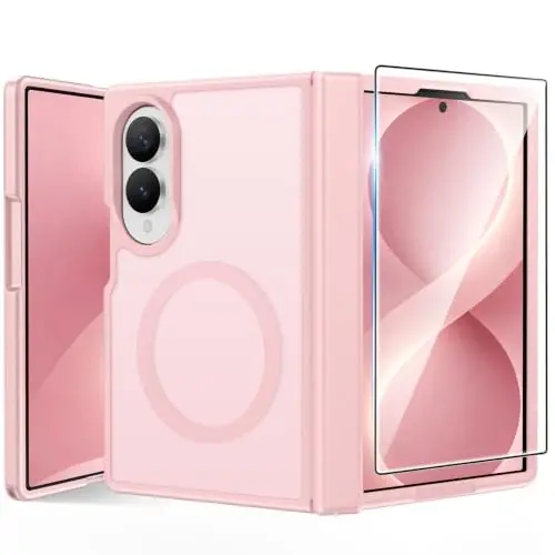 FNTCASE for Samsung Galaxy Z-Fold-8 Case: [Full Hinge Protection] [Screen Protector] Compatible with MagSafe, Heavy Duty Rugged Shockproof Anti-Scratch Protective Clear Phone Cover (C-Pink) - 1