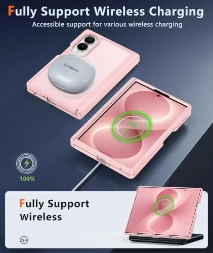 FNTCASE for Samsung Galaxy Z-Fold-8 Case: [Full Hinge Protection] [Screen Protector] Compatible with MagSafe, Heavy Duty Rugged Shockproof Anti-Scratch Protective Clear Phone Cover (C-Pink) - 5