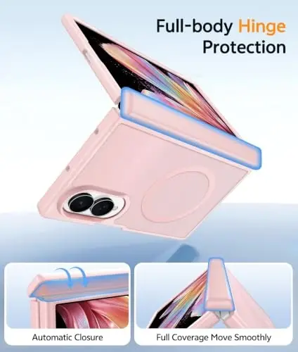 Samsung Galaxy Z Fold 8 uchun FNTCASE g‘ilofi: [Ilmoq himoyasi] Yarim shaffof mat g‘iloflar [Magsafe bilan mos] [Ekran himoyachisi] Harbiy darajadagi zarbga chidamli himoya telefoni g‘ilofi-Och pushti - 2