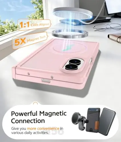 Samsung Galaxy Z Fold 8 uchun FNTCASE g‘ilofi: [Ilmoq himoyasi] Yarim shaffof mat g‘iloflar [Magsafe bilan mos] [Ekran himoyachisi] Harbiy darajadagi zarbga chidamli himoya telefoni g‘ilofi-Och pushti - 4