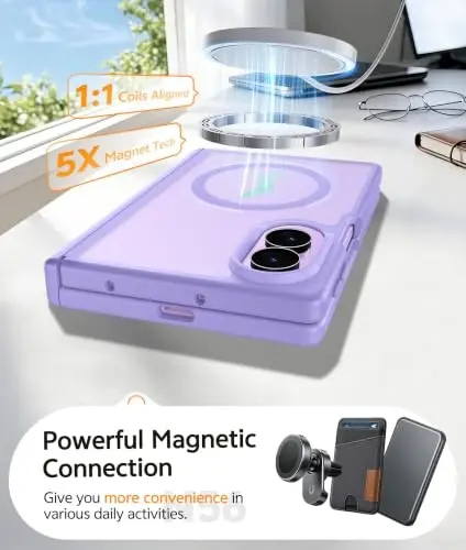 Samsung Galaxy Z Fold 8 uchun FNTCASE g'ilofi, Magsafe mos, Ilmoq himoyasi | Ekran himoyasi, Shaffof matli magnit orqa panel, 18FT harbiy darajada tushishdan himoya, Himoya g'ilof, Och binafsha - 5