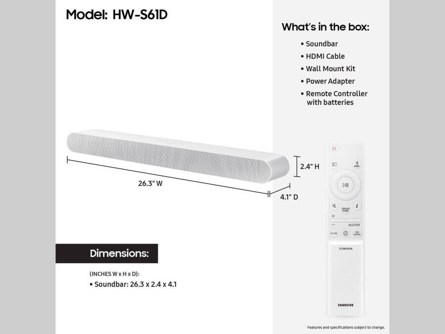 Samsung HW-S61D/ZA Bluetooth 5 Kanallı 26.3