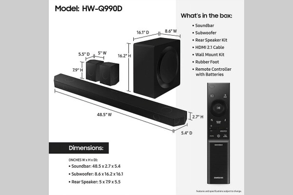 SAMSUNG Q-series 11.1.4 ch. Wireless Dolby ATMOS Soundbar + Rear Speakers with Q-Symphony HW-Q990D - 5