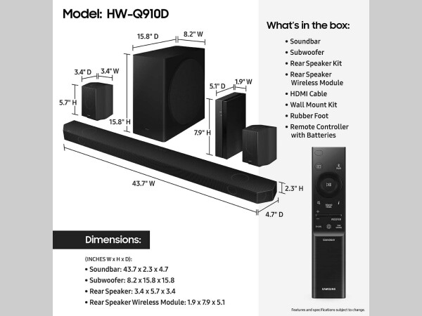 SAMSUNG Q-Series 9.1.2ch Wireless Dolby Atmos Soundbar + Rear Speakers w/ Q-Symphony HW-Q910D/ZA - 5