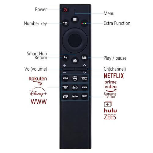 Samsung Smart TV LCD LED UHD QLED 4K HDR TVlari uchun yangi almashtiriladigan universal Samsung TV masofadan boshqarish pulti, Netflix, Samsung TV Plus, Rakuten TV uchun tez funktsiya tugmalari bilan - 10