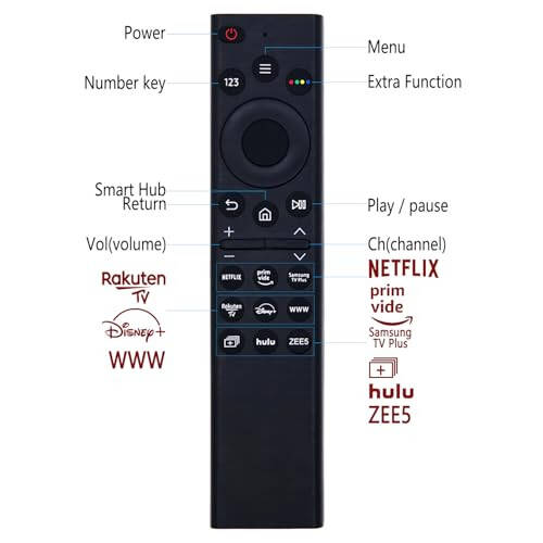 Samsung Smart TV LCD LED UHD QLED 4K HDR TVlari uchun yangi almashtiriladigan universal Samsung TV masofadan boshqarish pulti, Netflix, Samsung TV Plus, Rakuten TV uchun tez funktsiya tugmalari bilan - 3