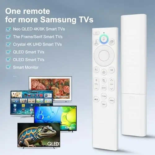Samsung Smart TV'lari uchun 2019-2026 yillarga mo'ljallangan universal o'rnini bosuvchi ovozli masofadan boshqarish pulti | 2019-2026 Samsung TV'lari uchun ovozli pult (ovozga tayyor), QLED/Frame/Serif bilan ishlaydi, BN59-01385 o'rnini bosadi, oson ulanish, bardoshli ABS - 2