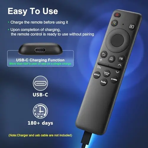 Rechargeable Remote for Samsung-TV-Remote-Control-Replacement,Compatible with Samsung Frame Crystal UHD Neo QLED OLED 4K 8K Smart TVs - 5