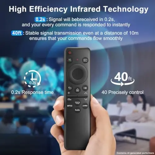 Rechargeable Replacement Remote for Samsung TV | remote for Samsung TVs & smart monitors. One-touch streaming shortcuts. No pairing needed—charge & go. Durable ABS build. 