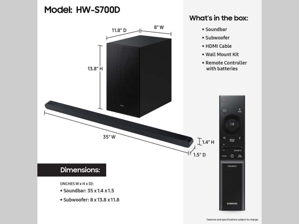 SAMSUNG Ultra ince 3.1 ch Kablosuz Dolby ATMOS Soundbar Q-Symphony Özelliğiyle HW-S700D - 5