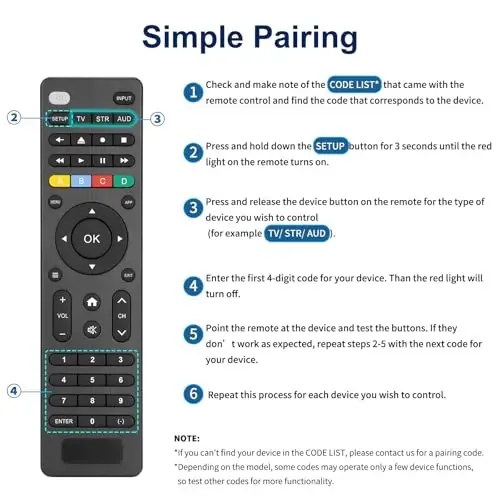 Samsung/LG/Sony/Onn/RCA/Vizio/Hisense/Sony/Philips va boshqalar uchun Universal Pult TV, DVD Blu-ray Soundbar Media Player Set-Top Box uchun, Oddiy O'rnatish, 3-Qurilma - 4