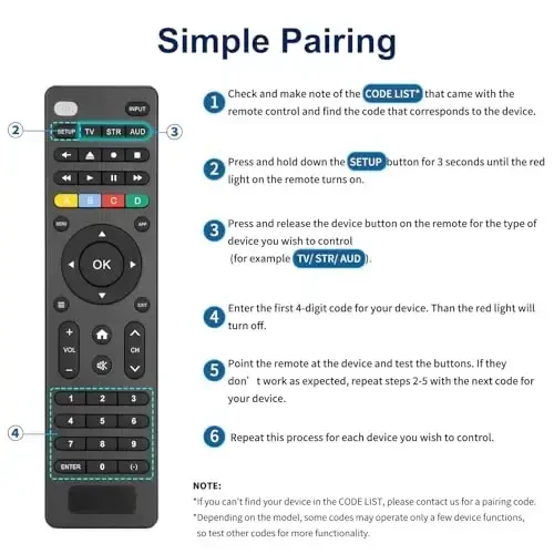 Universal Remote Control TV for Samsung/LG/Sony/Onn/RCA/Vizio/Hisense/Sony/Philips and More, for DVD Blu-ray Soundbar Media Player Set-Top Box, VCR, Simple Setup, 3-Device - 4