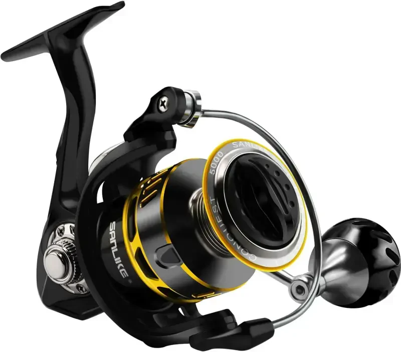 SAN LIKE Spinning Fishing Reel, Saltwater & Freshwater Fishing Reel 40.5 Lbs Max Drag - 7+1 BB Ball Bearing 5.2: 1 Gear Ratio 5000-BLACK-5000 - 1
