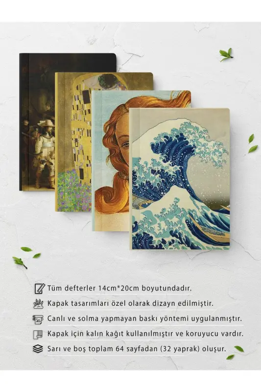 Sanʼat Temali Daftar Seti - 4 Adet - 14sm*20sm - 64 Sahifa - Chizgʻisiz-Sanʼat - 2