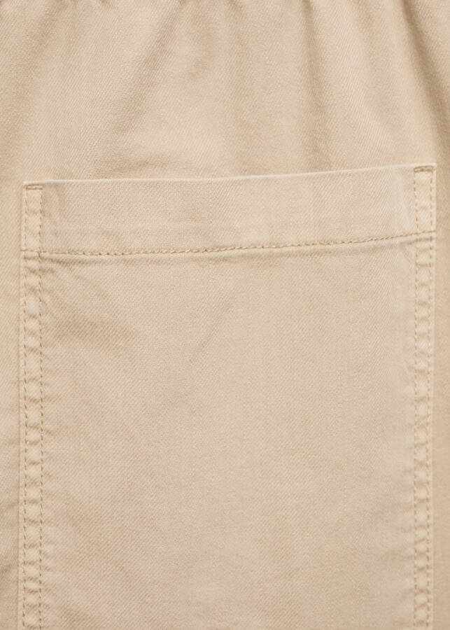 Sand beige pants with elastic waistband and cotton fabric - 6