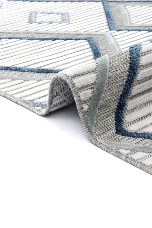 Sand Cream Blue Foldable Easy-to-Clean Rug 65549a-Cream Blue - KOZA HALI