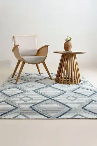 Sand Cream Blue Foldable Easy-to-Clean Rug 65549a-Cream Blue - 4