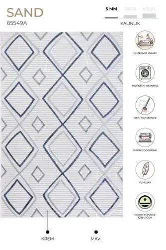 Sand Cream Blue Foldable Easy-to-Clean Rug 65549a-Cream Blue - 5