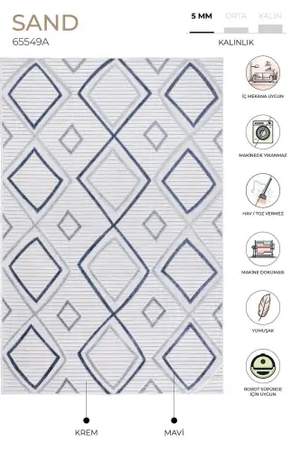 Sand Cream Blue Foldable Easy-to-Clean Rug 65549a-Cream Blue - 5