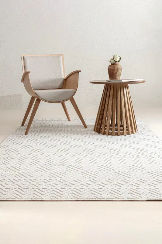 Sand Cream Ecru Foldable Easy-to-Clean Carpet 65544a-Cream Ecru - KOZA HALI